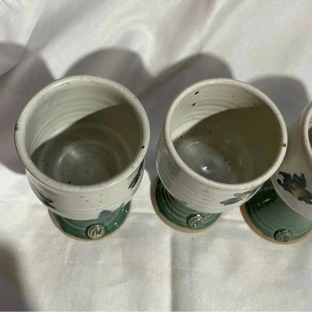 Vintage Handmade Orchid Stoneware Wine Goblet Set of 4 - Picture 6 of 7